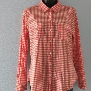 Red & White Gingham Print Button Down Shirt (Medium)